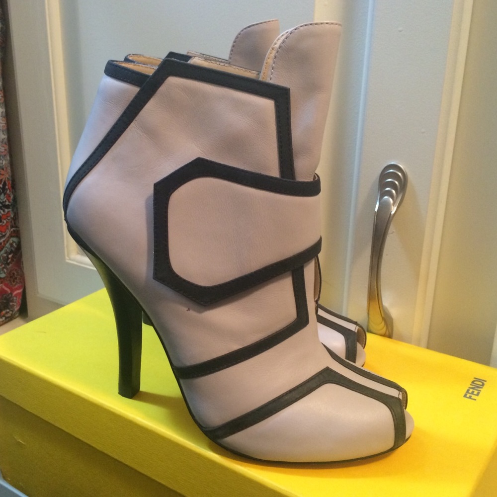 Black and Beige Leather Bootie NWT